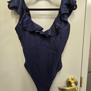 Tahari Navy Ruffle One‑Piece Swimsuit